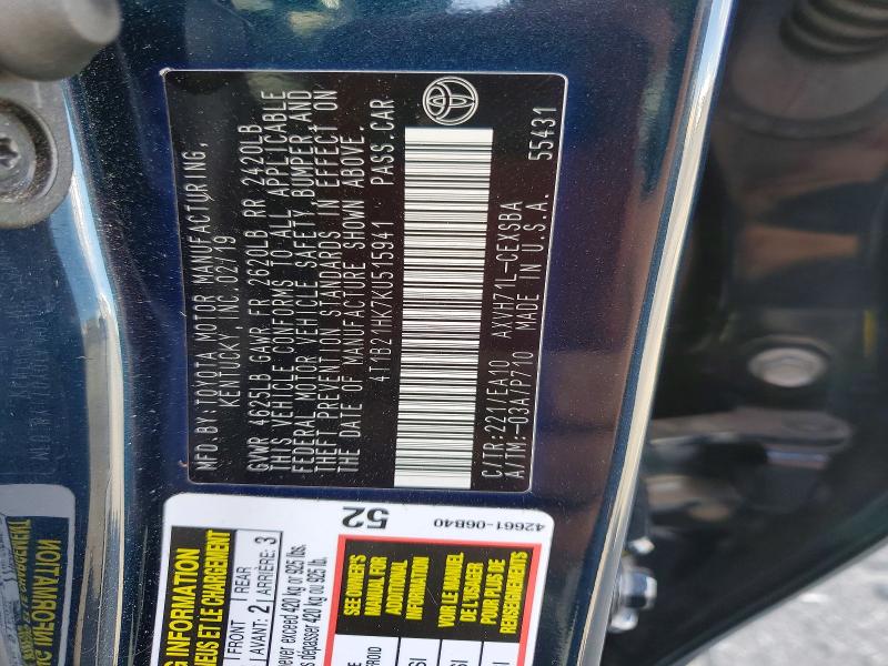 Продажа на аукционе авто 2019 Toyota Camry Hybrid, vin: 4T1B21HK7KU515941, номер лота: 54532636
