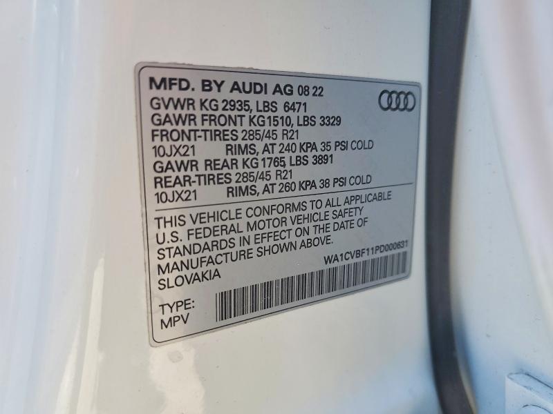 53299586 :رقم المزاد ، WA1CVBF11PD000631 vin ، 2023 Audi Q8 مزاد بيع