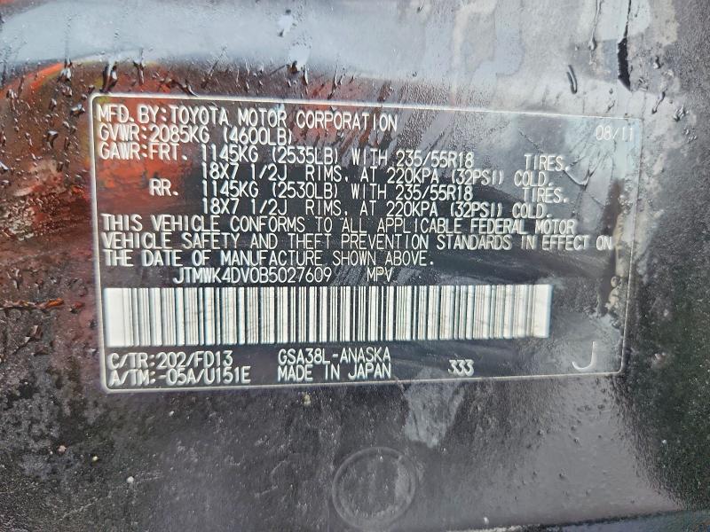 Aukcja sprzedaży 2011 Toyota Rav4, vin: JTMWK4DV0B5027609, numer aukcji: 52215326