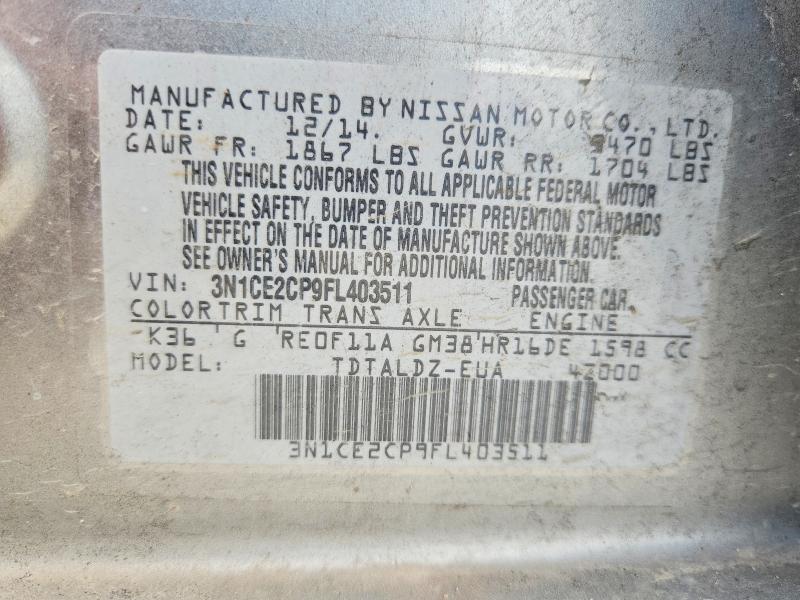 52325656 :رقم المزاد ، 3N1CE2CP9FL403511 vin ، 2015 Nissan Versa Note مزاد بيع