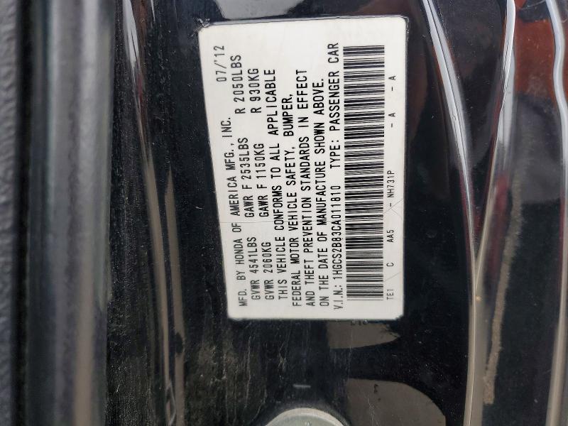 Продаж на аукціоні авто 2012 Honda Accord, vin: 1HGCS2B83CA011810, номер лоту: 52431986