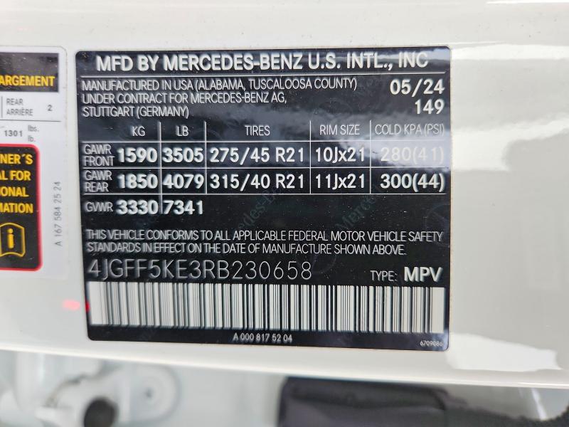 54809336 :رقم المزاد ، 4JGFF5KE3RB230658 vin ، 2024 Mercedes-benz Gls مزاد بيع