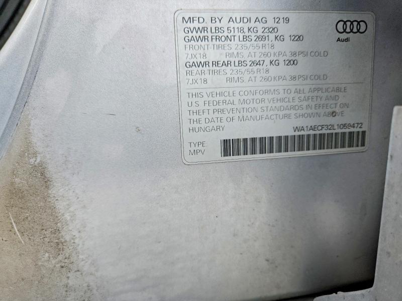 53576916 :رقم المزاد ، WA1AECF32L1059472 vin ، 2020 Audi Q3 مزاد بيع
