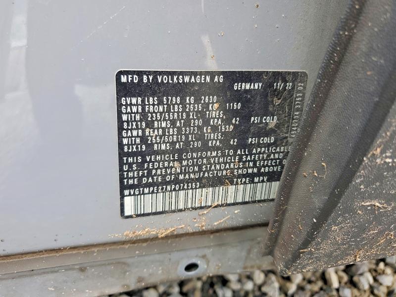 Aukcja sprzedaży 2022 Volkswagen Id.4, vin: WVGTMPE27NP074353, numer aukcji: 54544006