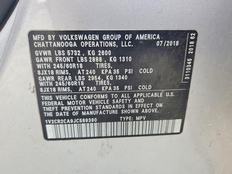 53117226 :رقم المزاد ، 1V2CR2CA9JC589390 vin ، 2018 Volkswagen Atlas مزاد بيع