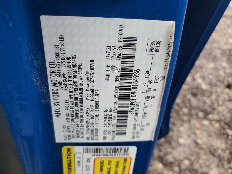 Aukcja sprzedaży 2020 Ford Fusion, vin: 3FA6P0HD9LR164936, numer aukcji: 53900286