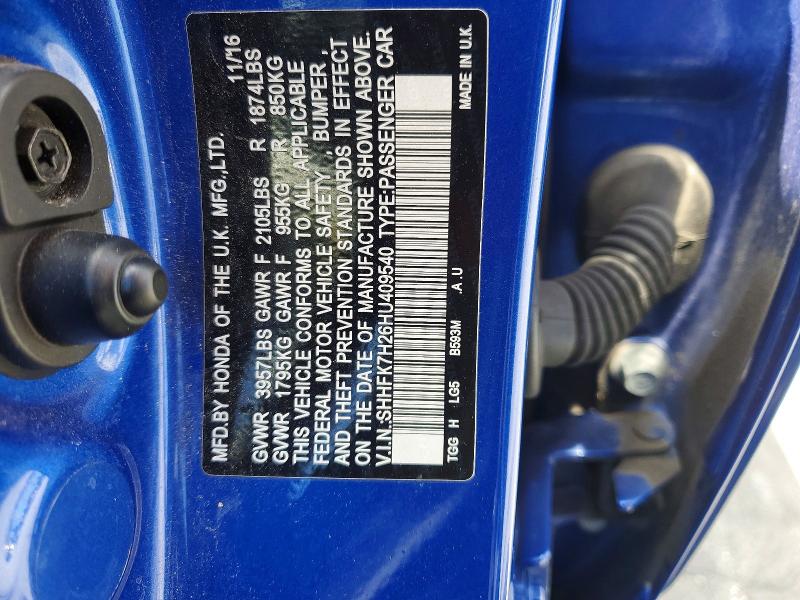 Продажа на аукционе авто 2017 Honda Civic, vin: SHHFK7H26HU409540, номер лота: 55170926