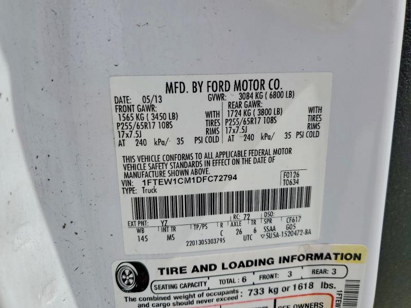 52818346 :رقم المزاد ، 1FTEW1CM1DFC72794 vin ، 2013 Ford F150 مزاد بيع