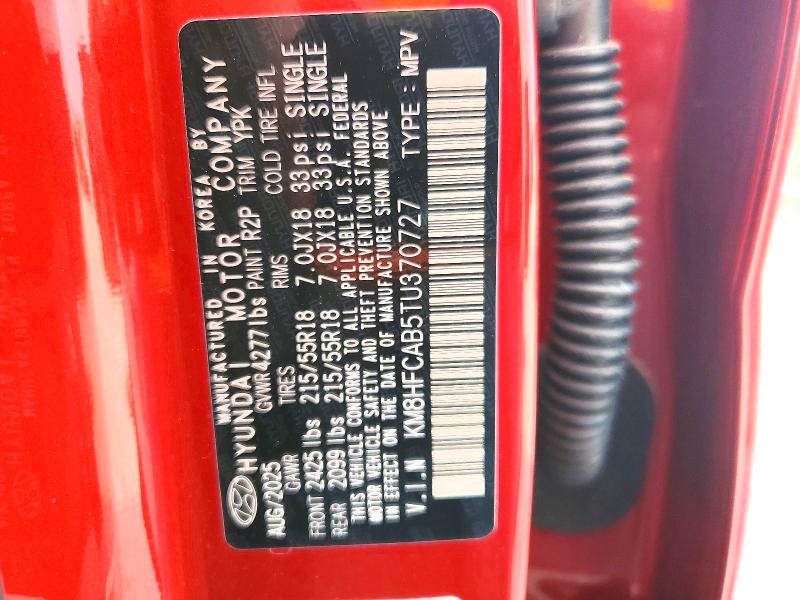 53272806 :رقم المزاد ، KM8HFCAB5TU370727 vin ، 2026 Hyundai Kona مزاد بيع