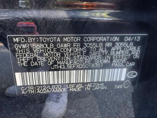 Продаж на аукціоні авто 2013 Lexus Ls, vin: JTHCL5EFXD5018351, номер лоту: 52359116