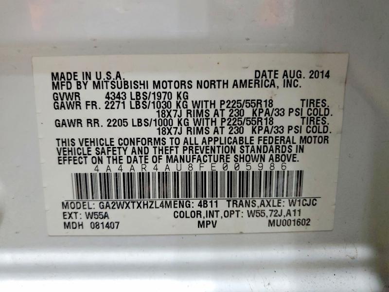54306896 :رقم المزاد ، 4A4AR4AU8FE005986 vin ، 2015 Mitsubishi Outlander Sport مزاد بيع