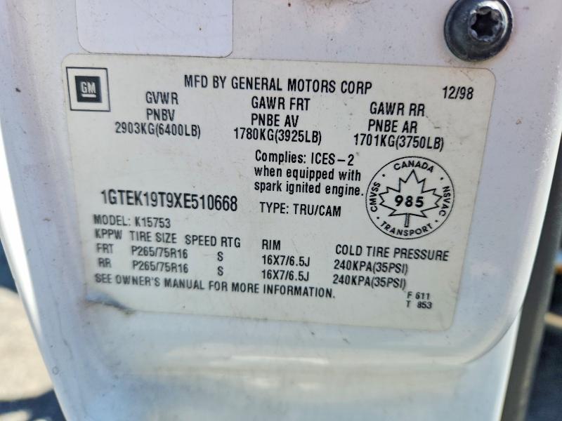 55283206 :رقم المزاد ، 1GTEK19T9XE510668 vin ، 1999 Gmc New Sierra مزاد بيع