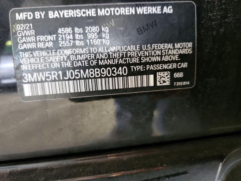 Aukcja sprzedaży 2021 Bmw 330i, vin: 3MW5R1J05M8B90340, numer aukcji: 52045186