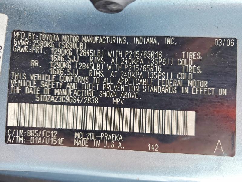 Aukcja sprzedaży 2006 Toyota Sienna, vin: 5TDZA23C96S472838, numer aukcji: 54419696