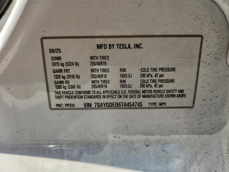 Продаж на аукціоні авто 2026 Tesla Model Y, vin: 7SAYGDED6TA454745, номер лоту: 52985506