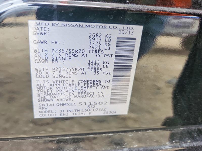 55217076 :رقم المزاد ، 5N1AL0MMXEC511502 vin ، 2014 Infiniti Qx60 مزاد بيع