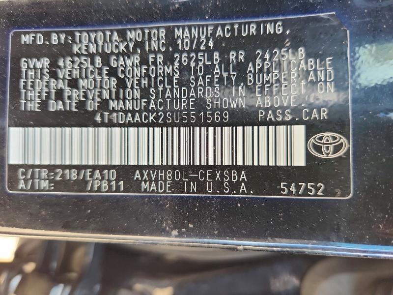 52895686 :رقم المزاد ، 4T1DAACK2SU551569 vin ، 2025 Toyota Camry مزاد بيع