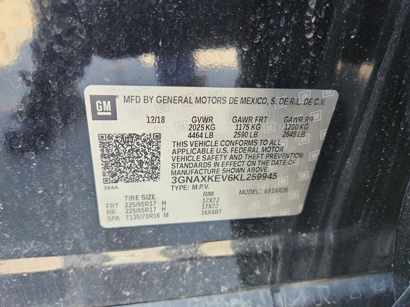 53656156 :رقم المزاد ، 3GNAXKEV6KL259945 vin ، 2019 Chevrolet Equinox مزاد بيع