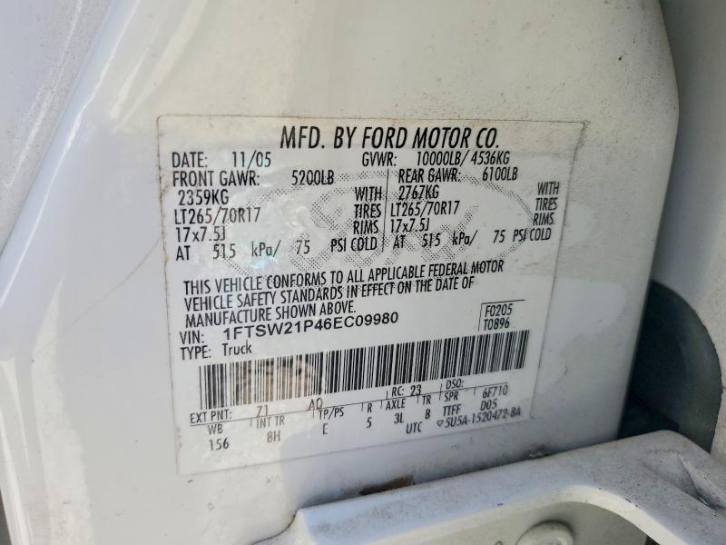 Aukcja sprzedaży 2006 Ford F250, vin: 1FTSW21P46EC09980, numer aukcji: 52727896