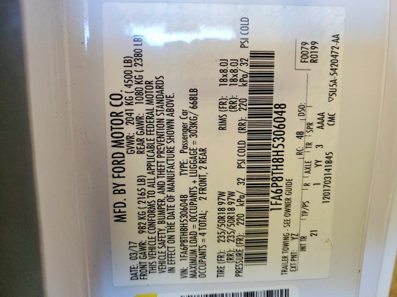 2017 Ford Mustang მანქანა იყიდება აუქციონზე, vin: 1FA6P8TH8H5306048, აუქციონის ნომერი: 54727636