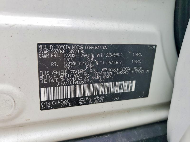 Продаж на аукціоні авто 2021 Toyota Venza, vin: JTEAAAAH5MJ063067, номер лоту: 55014336