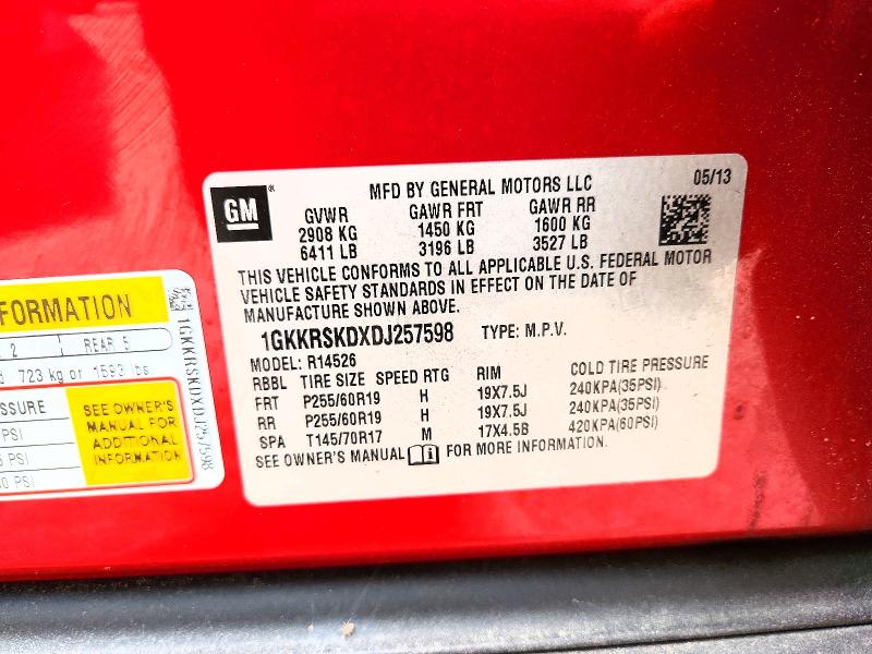 Продаж на аукціоні авто 2013 Gmc Acadia, vin: 1GKKRSKDXDJ257598, номер лоту: 54233396