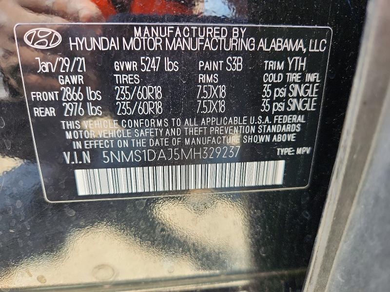 Продаж на аукціоні авто 2021 Hyundai Santa Fe, vin: 5NMS1DAJ5MH329237, номер лоту: 51868546