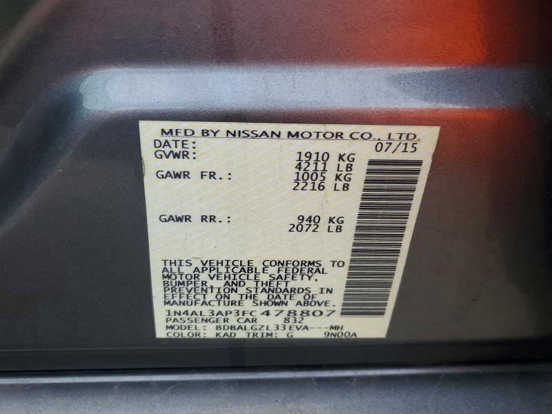 53785566 :رقم المزاد ، 1N4AL3AP3FC478807 vin ، 2015 Nissan Altima مزاد بيع