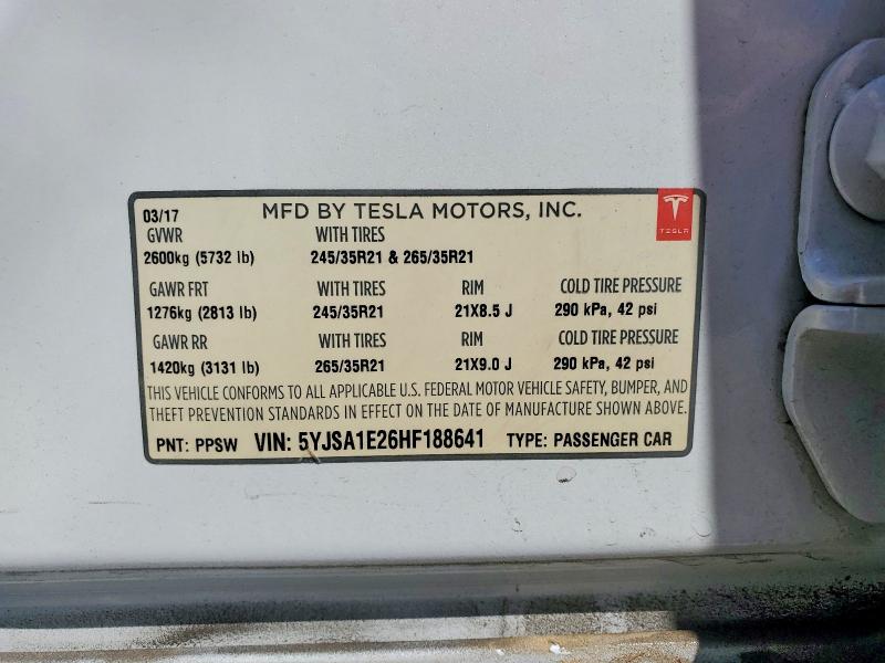 Aukcja sprzedaży 2017 Tesla Model S, vin: 5YJSA1E26HF188641, numer aukcji: 53839836