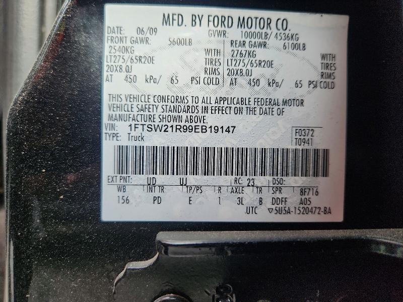 53062176 :رقم المزاد ، 1FTSW21R99EB19147 vin ، 2009 Ford F250 مزاد بيع