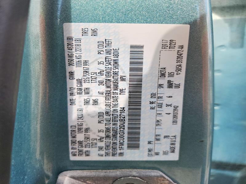 54328756 :رقم المزاد ، 1FMCU0GX2DUB27184 vin ، 2013 Ford Escape مزاد بيع