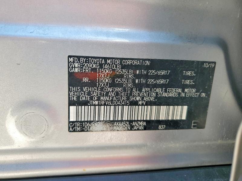 54498086 :رقم المزاد ، JTMW1RFV6LD043415 vin ، 2020 Toyota Rav4 مزاد بيع