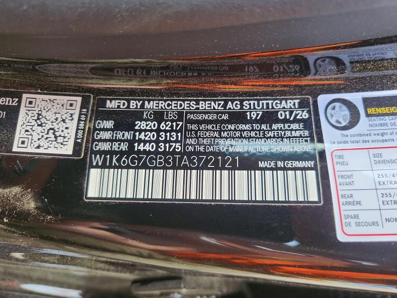 2026 Mercedes-benz S მანქანა იყიდება აუქციონზე, vin: W1K6G7GB3TA372121, აუქციონის ნომერი: 54541376