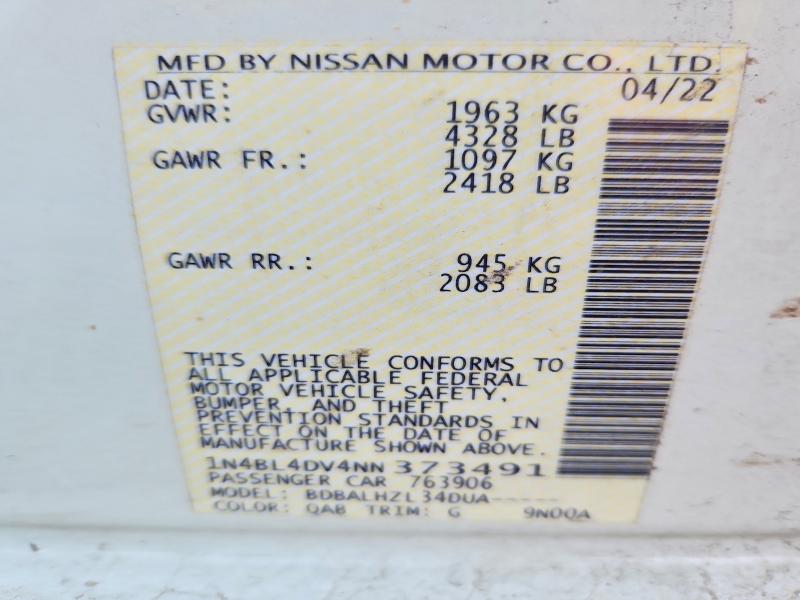 53600056 :رقم المزاد ، 1N4BL4DV4NN373491 vin ، 2022 Nissan Altima مزاد بيع