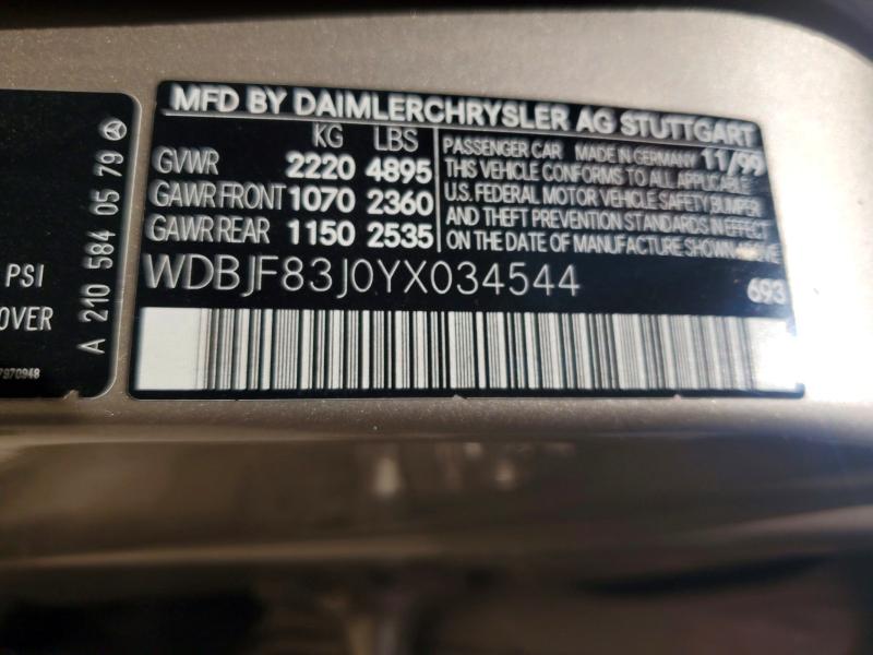 Aukcja sprzedaży 2000 Mercedes-benz E, vin: WDBJF83J0YX034544, numer aukcji: 53115846