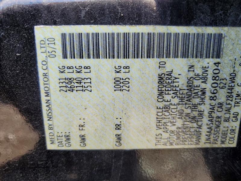 Aukcja sprzedaży 2010 Nissan Maxima, vin: 1N4AA5AP9AC860804, numer aukcji: 54006576