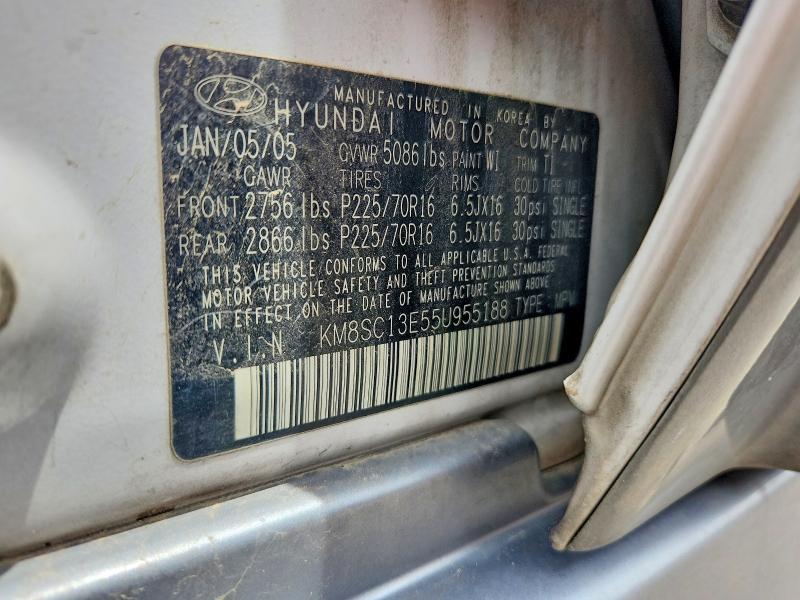 Auction sale of the 2005 Hyundai Santa Fe, vin: KM8SC13E55U955188, lot number: 54709696