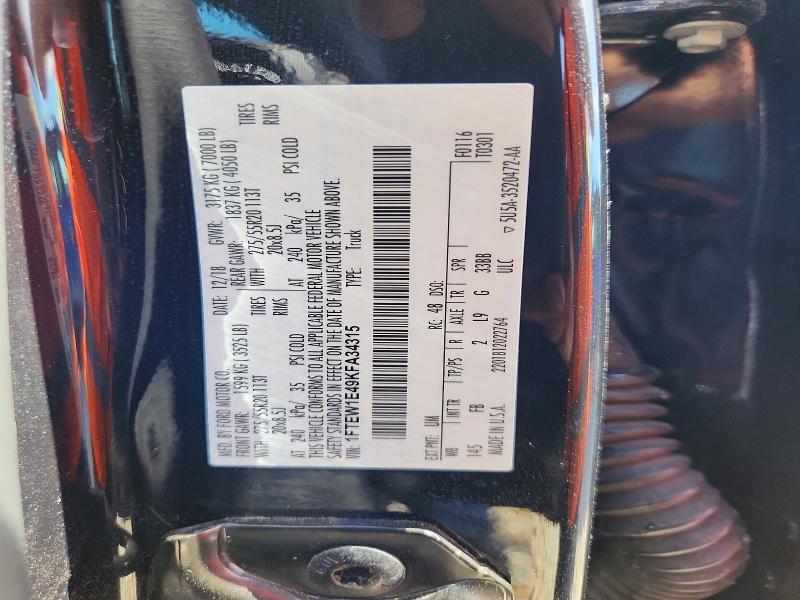 54196016 :رقم المزاد ، 1FTEW1E49KFA34315 vin ، 2019 Ford F150 مزاد بيع