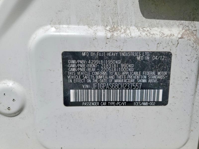 2012 Subaru Impreza მანქანა იყიდება აუქციონზე, vin: JF1GPAS68CH237557, აუქციონის ნომერი: 52756086