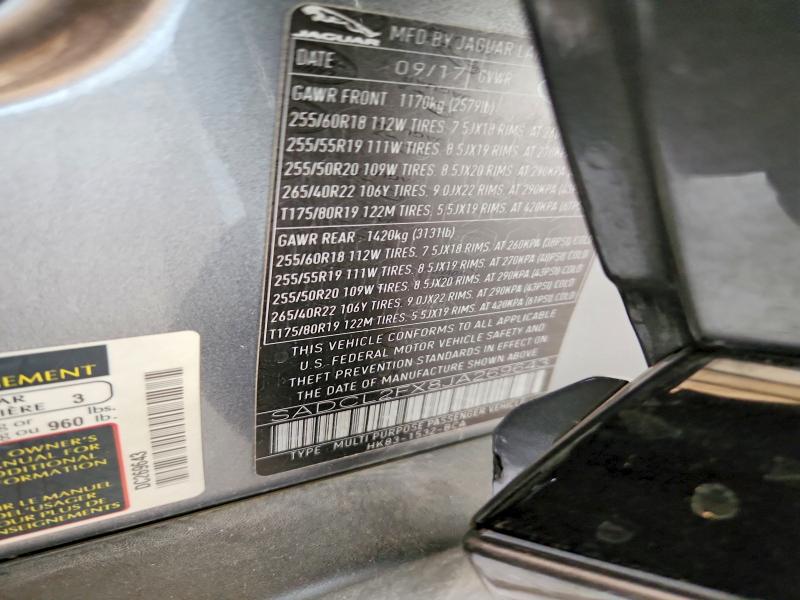 Aukcja sprzedaży 2018 Jaguar F-pace, vin: SADCL2FX8JA269643, numer aukcji: 54807786
