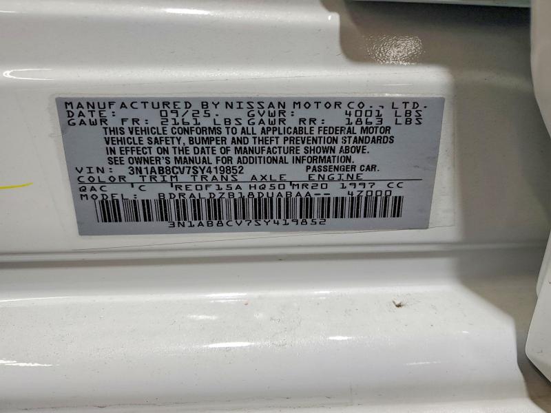 2025 Nissan Sentra მანქანა იყიდება აუქციონზე, vin: 3N1AB8CV7SY419852, აუქციონის ნომერი: 52145506