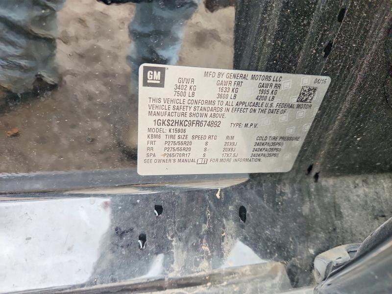 54338866 :رقم المزاد ، 1GKS2HKC9FR674892 vin ، 2015 Gmc Yukon Xl مزاد بيع