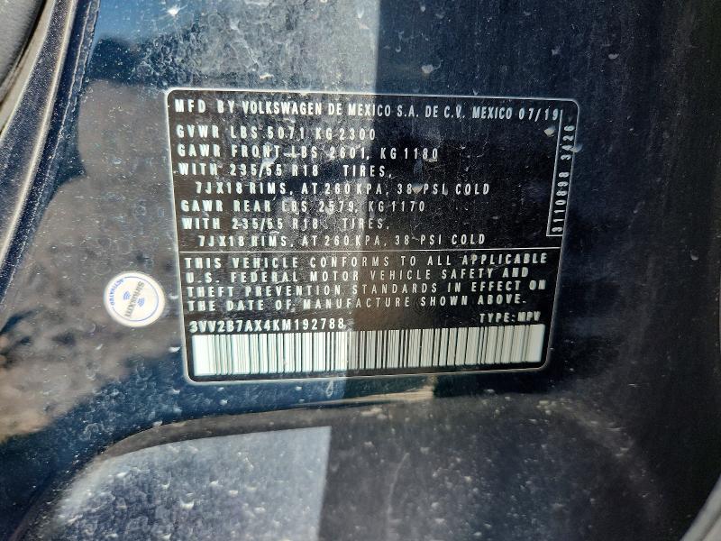 Aukcja sprzedaży 2019 Volkswagen Tiguan, vin: 3VV2B7AX4KM192788, numer aukcji: 54804826