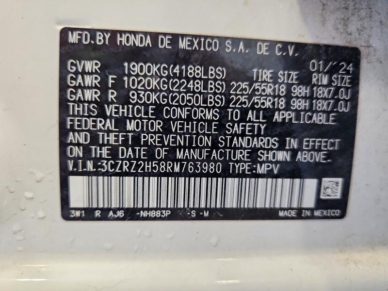 52894096 :رقم المزاد ، 3CZRZ2H58RM763980 vin ، 2024 Honda Hr-v مزاد بيع