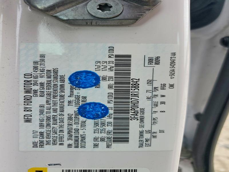 2018 Ford Fusion მანქანა იყიდება აუქციონზე, vin: 3FA6P0HD7JR158842, აუქციონის ნომერი: 54830726