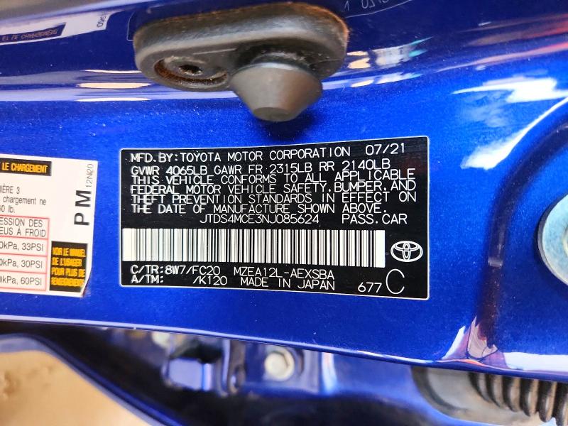 2022 Toyota Corolla მანქანა იყიდება აუქციონზე, vin: JTDS4MCE3NJ085624, აუქციონის ნომერი: 53960006