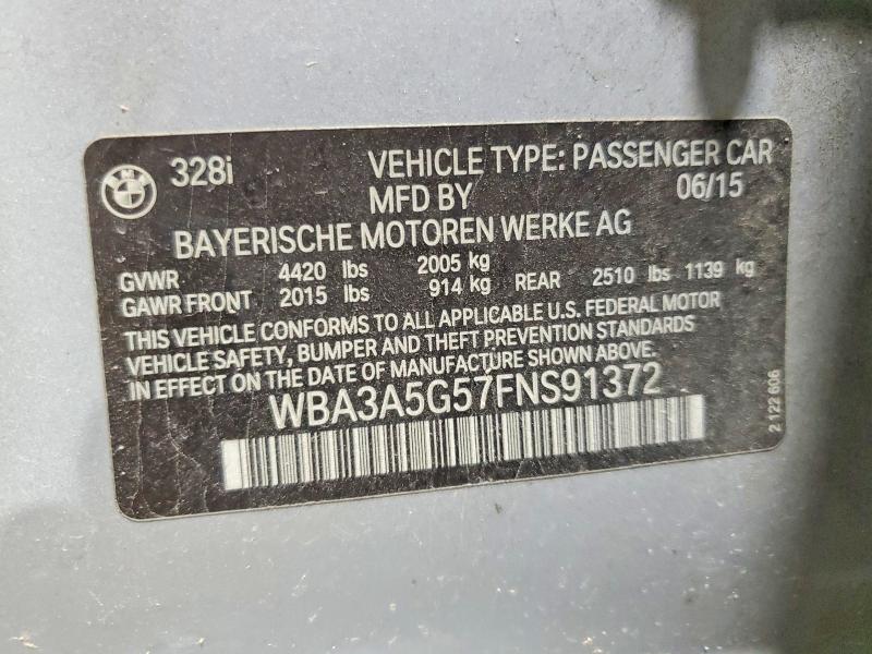 52364606 :رقم المزاد ، WBA3A5G57FNS91372 vin ، 2015 Bmw 328 مزاد بيع