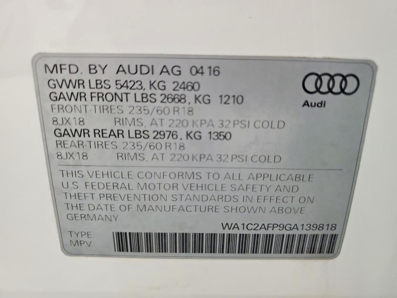Продаж на аукціоні авто 2016 Audi Q5, vin: WA1C2AFP9GA139818, номер лоту: 53274346