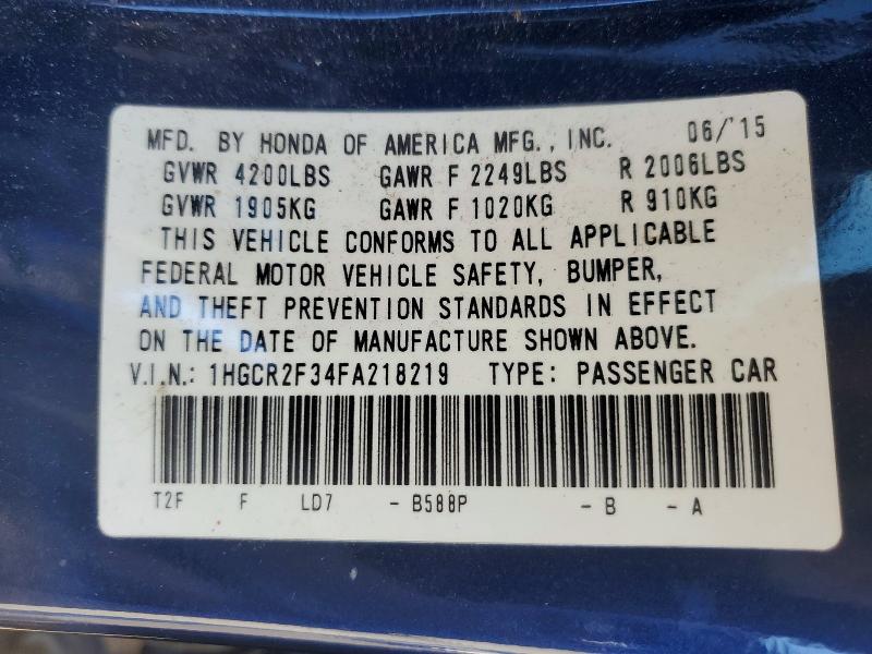 2015 Honda Accord მანქანა იყიდება აუქციონზე, vin: 1HGCR2F34FA218219, აუქციონის ნომერი: 55392406