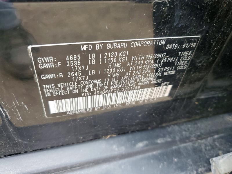 Продажа на аукционе авто 2018 Subaru Uk, vin: 4S4BSAFC3J3291759, номер лота: 54694316